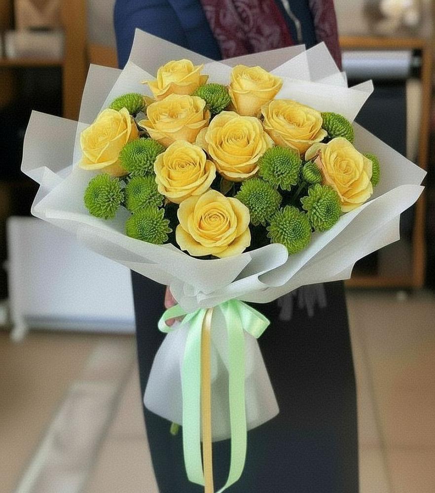 Букет цветов из: Хризантемы и Розы в Городце