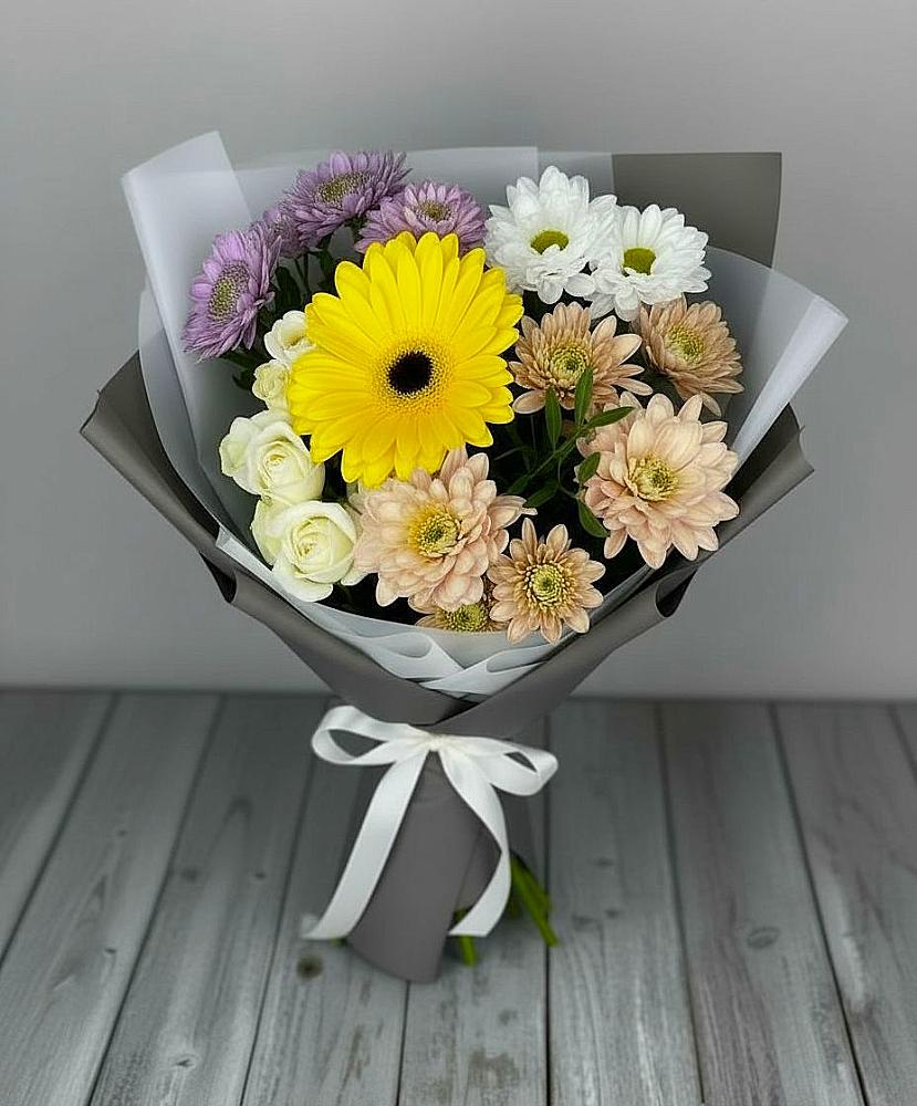 Букет цветов из: Розы, Герберы и Хризантемы в Городце